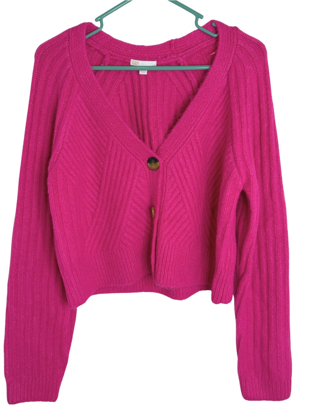 Gianni Bini Hot Pink Cropped V-Neck Button Down Cardigan Size Large